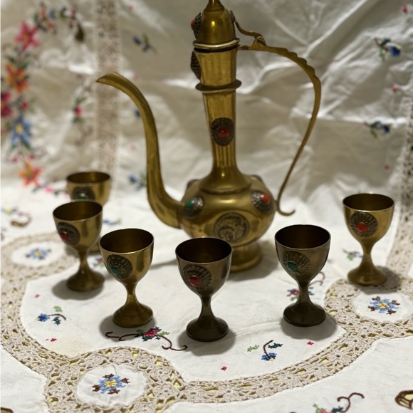 Vintage Brass Mini 8” Tea Set with Carafe and Cups - Picture 2 of 14